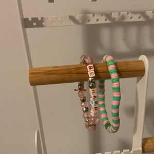 Pink and Green Beaded Bracelet Bundle